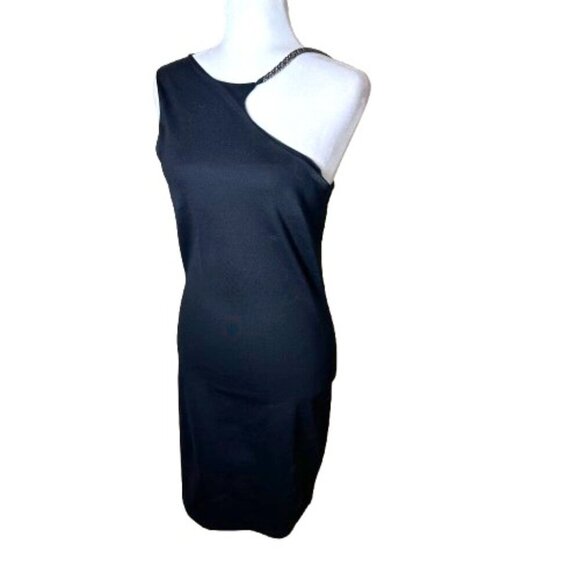 TopShop Chain Detail Asymmetrical Neck Bodycon Sheath Dress Size 8 Knit - Picture 2 of 13